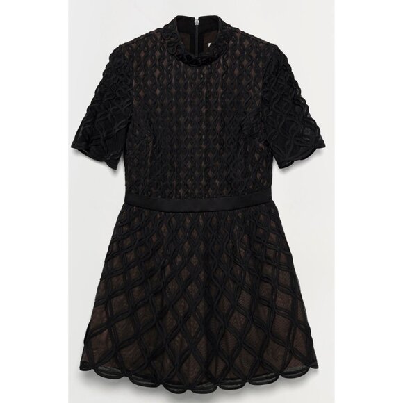 Jonathan Simkhai Costina Textured Crepe Fit and Flare Black Dress Architectural - Picture 2 of 16